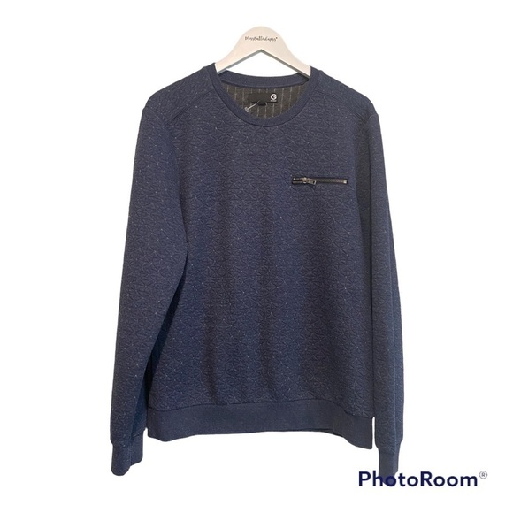 G By guess Men’s blue quilted Pullover Crewneck Sweater | size Large - Picture 1 of 10